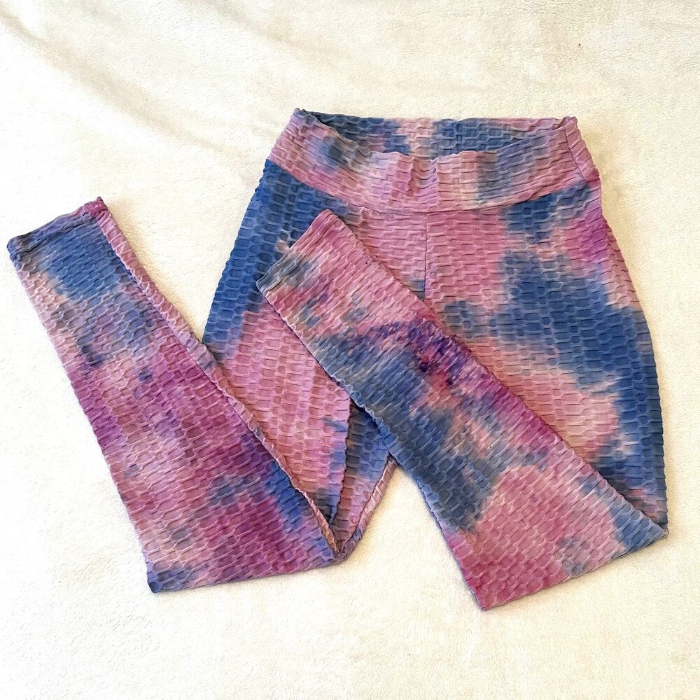 Pastel Tie Dye Scrunch Butt Honeycomb Texture Workout Leggings Size L